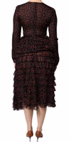 Black Red Polka Dot Silk Layered Midi Dress 3