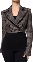 Brown Plaid Long Sleeve Cropped Coat Jacket 1