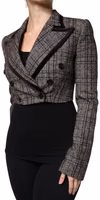 Brown Plaid Long Sleeve Cropped Coat Jacket 2