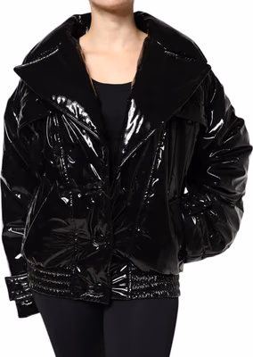 Black Polyester Button Down Blouson Jacket