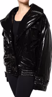 Black Polyester Button Down Blouson Jacket 2