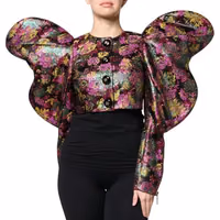 Multicolor Floral Jacquard Cropped Jacket 1