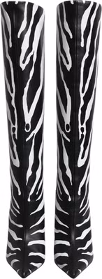 Black White Zebra Heels High Boots Shoes