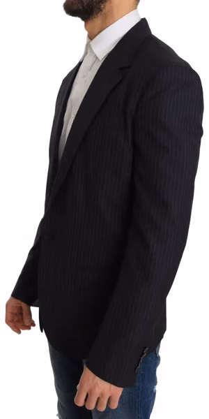 Gray Striped Wool Jacket Coat Slim Blazer