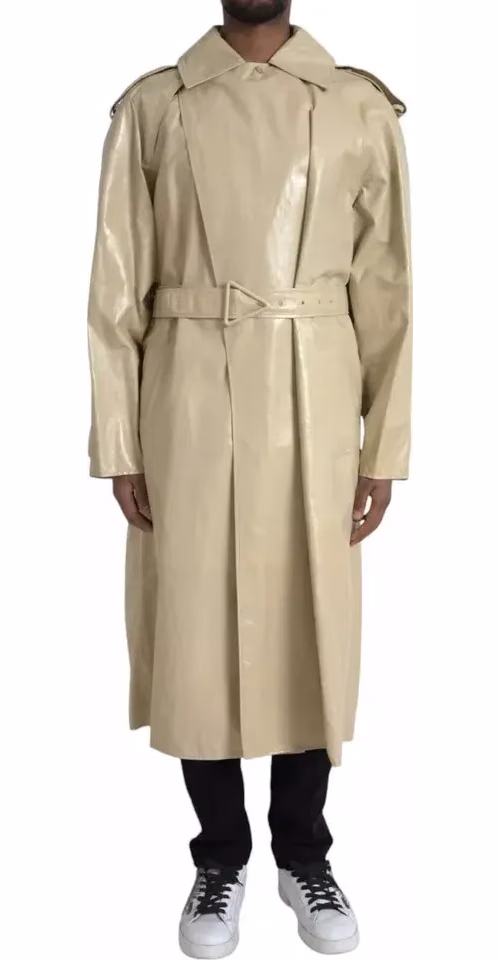 Beige Lambskin Leather Trench Coat Jacket