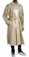 Beige Lambskin Leather Trench Coat Jacket 2
