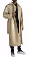 Beige Lambskin Leather Trench Coat Jacket 3