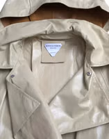 Beige Lambskin Leather Trench Coat Jacket 5