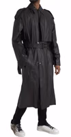 Black Leather Men Waterproof Trenchcoat Jacket 1