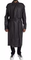 Black Leather Men Waterproof Trenchcoat Jacket 2