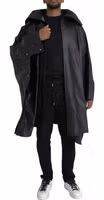 Black Leather Hooded Men Trenchcoat Jacket 2