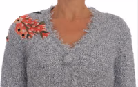 Silver Cardigan Floral Applique Sweater 1