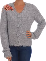 Silver Cardigan Floral Applique Sweater 3