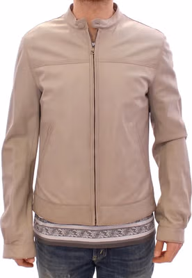 Beige Leather Jacket Biker Coat