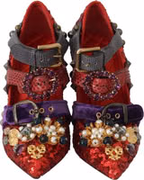 Red Sequined Crystal Studs Heels Shoes 4
