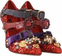 Red Sequined Crystal Studs Heels Shoes 5