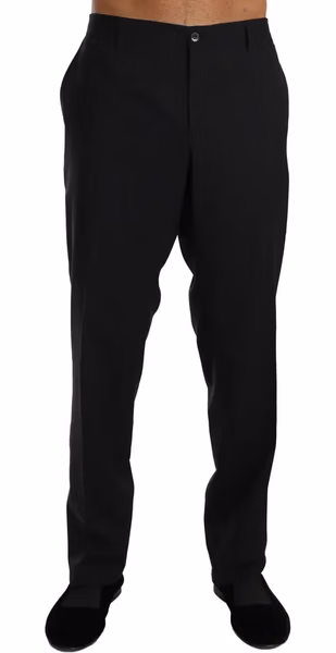 Black Wool Stretch Formal Trousers
