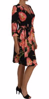 Black Pink Tulip Print Stretch Shift Dress 1
