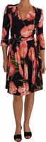 Black Pink Tulip Print Stretch Shift Dress 3