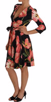 Black Pink Tulip Print Stretch Shift Dress 4