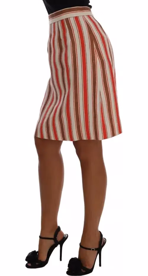 Multicolor Portofino Stripes Cotton Midi Skirt