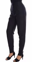 Black Floral Brocade High Waist Pants 1