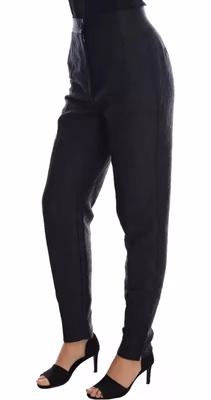 Black Floral Brocade High Waist Pants