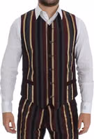 Multicolor Striped Runway 3 Piece Slim Fit Vest Suit 3