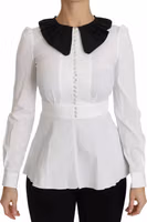 Black White Decorative Buttons Tops Shirt Blouse 1