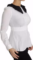 Black White Decorative Buttons Tops Shirt Blouse 2