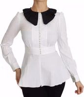 Black White Decorative Buttons Tops Shirt Blouse 3