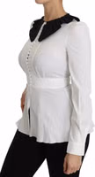 Black White Decorative Buttons Tops Shirt Blouse 4