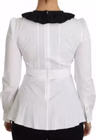 Black White Decorative Buttons Tops Shirt Blouse 5