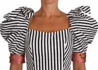 White Black Striped Cropped Top Puff Sleeve Shirts 1
