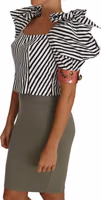 White Black Striped Cropped Top Puff Sleeve Shirts 3