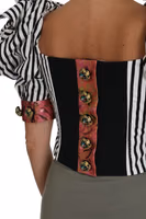 White Black Striped Cropped Top Puff Sleeve Shirts 5