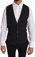 Gray Solid 100% Wool Waistcoat Vest 2