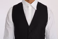 Black Solid Wool Silk Waistcoat Vest 1