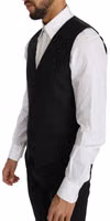 Black Solid Wool Silk Waistcoat Vest 3