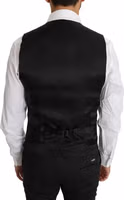 Black Solid Wool Silk Waistcoat Vest 4
