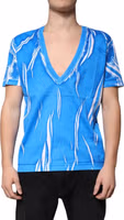 Blue Cotton V-neck Short Sleeves T-shirt 1