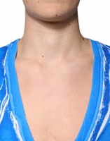 Blue Cotton V-neck Short Sleeves T-shirt 4