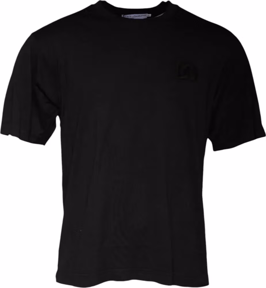 Black Cotton Crew Neck Short Sleeves T-shirt