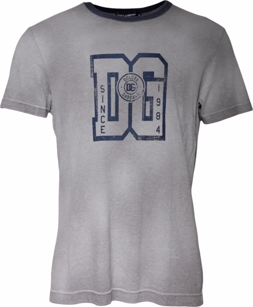 Gray Logo Print Cotton Crew Neck T-shirt