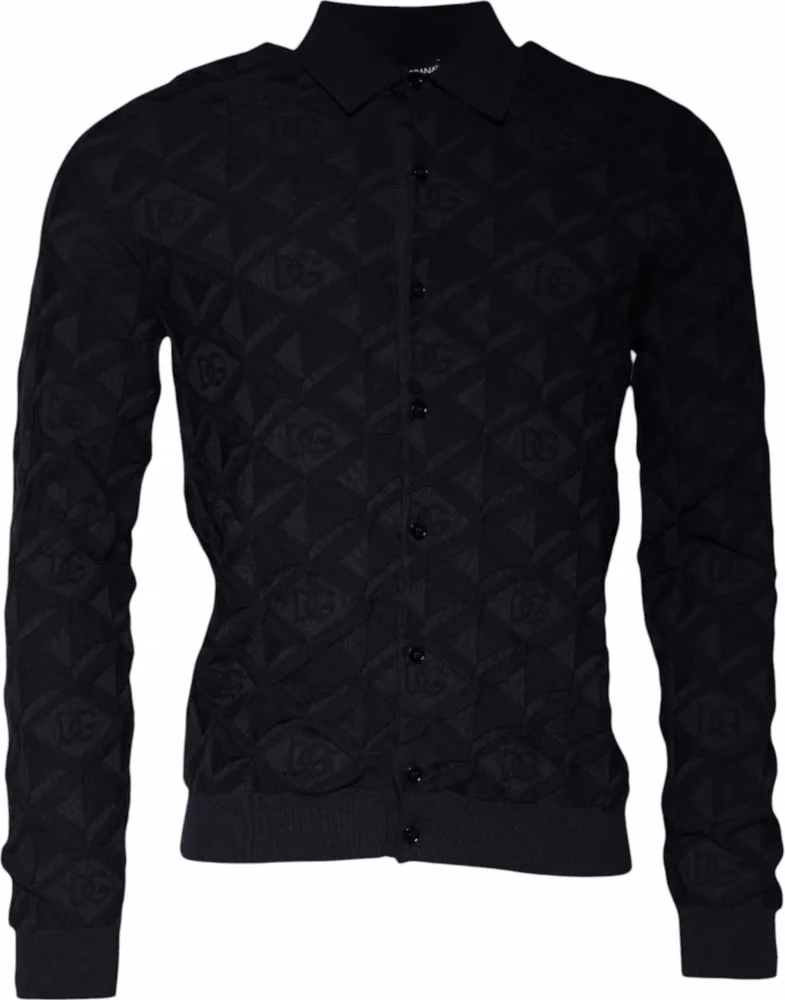 Black Silk Crew Neck Men Cardigan Sweater