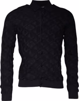 Black Silk Crew Neck Men Cardigan Sweater 1