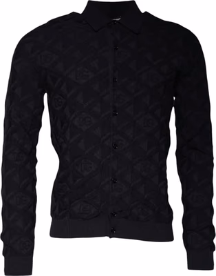 Black Silk Crew Neck Men Cardigan Sweater