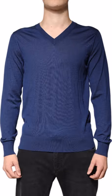 Navy Blue Cashmere V-neck Pullover Sweater