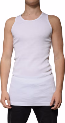 White Cotton Sleeveless Round Neck Tank T-shirt