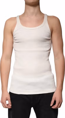 Off White Cotton Sleeveless Round Neck Tank T-shirt
